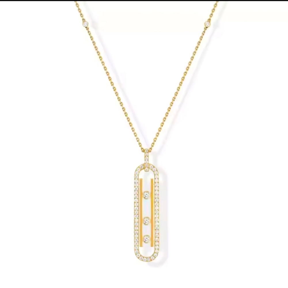 GORGEOUS FRENCH DESIGNER Diamond CZs Sliding Long Pendant Necklace
